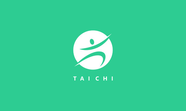 pictogram logo with the taichi pose in circle shape and green background