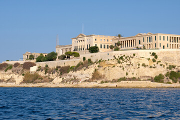 Fototapeta na wymiar Villa Bighi, the former Royal Naval Hospital, is one of the most iconic buildings on the majestic Grand Harbor vista - Kalkara, Malta