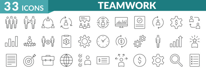 Fototapeta na wymiar Teamwork line icons set. Business line sign icons set EPS10 - Vector