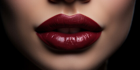 Sexy Mund mit rotem Lippenstift einer Frau Nahaufnahme Poster, ai generativ