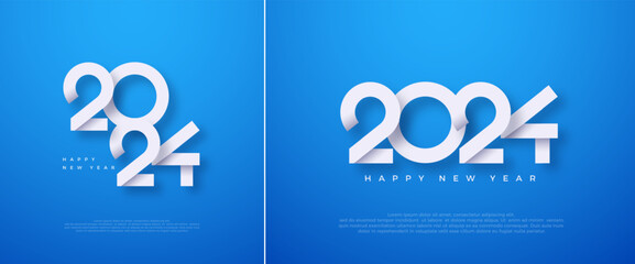 Happy new year 2024, With white unique numbers on blue background. Premium vector design for, poster, calendar, banner and greeting.