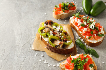 Toasts with grilled vegetables, space for text