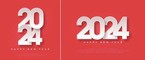 Happy new year 2024 design, With illustration of paper numbers on red background. Simple design premium vector background happy new year 2024. - obrazy, fototapety, plakaty