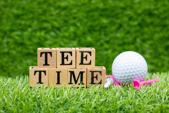 Golf par tee with golf ball on green grass for golfer party.