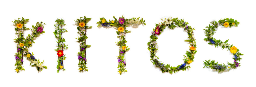 Colorful Flowers Building Word Kiitos, Isolated Background