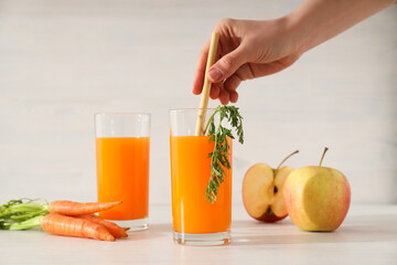 Concept of healthy nutrition and diet with Carrot juice