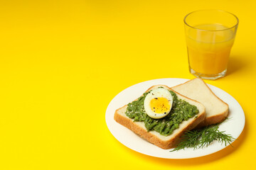 Concept of tasty breakfast with sandwich, space for trex © Atlas