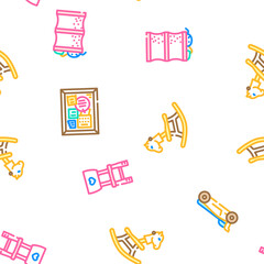 bedroom room kid interior vector seamless pattern