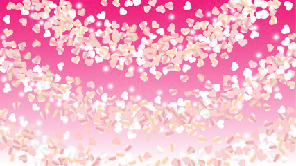 Realistic Background with Confetti of Hearts Glitter Particles. St. Valentine Day. Celebration pattern. Light Spots. Explosion of Confetti. Glitter Vector Illustration. Design for Banner.