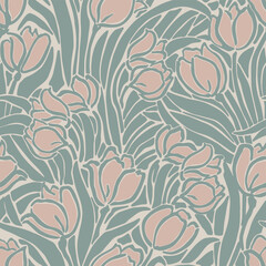 Vector tulip flower illustration seamless repeat pattern
