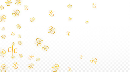 Luxury Vector Gold Percentage Sign Confetti on Transparent. Percent Sale Background. Business, Economics Print. Discount Illustration. Promotion Poster. Black Friday Banner. Special offer Template.