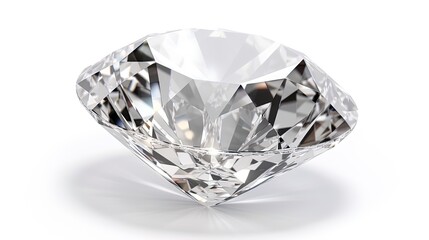 Large Clear Diamond with reflection Dazzling diamond on white background.