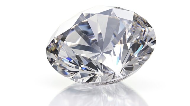 Large Clear Diamond with reflection Dazzling diamond on white background.