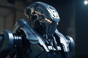 A futuristic robot with cybernetic enhancements, advanced AI, and armor. Generative AI