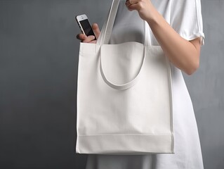Blank White Tote Bag Canvas Fabric with Handle Mock Up Design - AI Generated