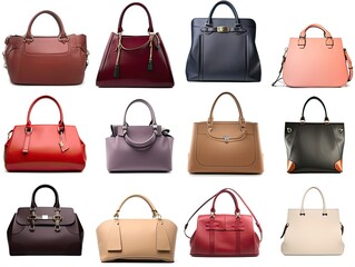 Collection of Women's Bags Isolated on White Background - AI Generated