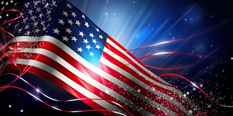 American Flag with Fireworks Vector Background - AI Generated