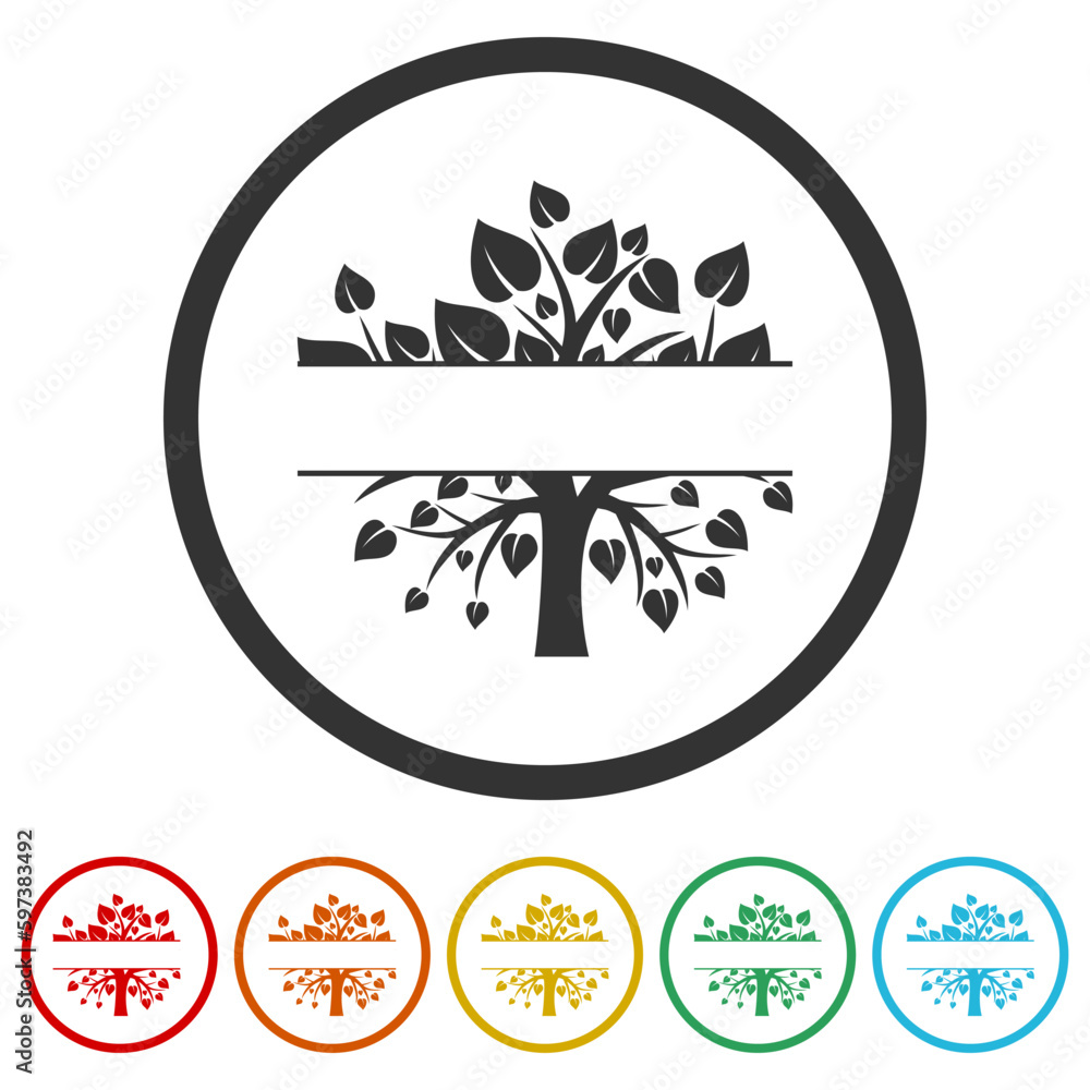 Poster tree logo. set icons in color circle buttons