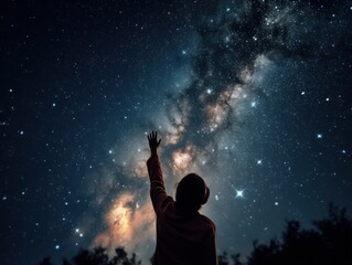 Fototapeta na wymiar a person reaching for the stars or the sky