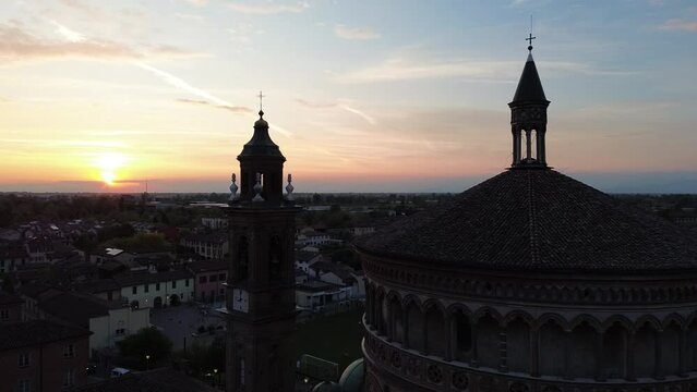 The most beautiful sunset with a drone in Italy in the golden hour