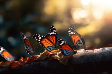 Naklejka na ściany i meble Butterflies on blurred background. Generative AI