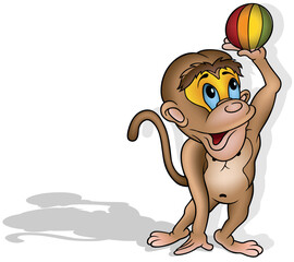 Brown Monkey Holds a Beach Ball in its Paw