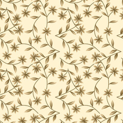 Japanese Wild Flower Leaf Curl Branch Vector Seamless Pattern