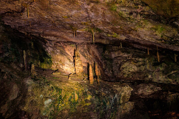 St. Beatus Caves with stalactites and stalagmites below Beatenberg near Interlaken in Bern canton in Switzerland