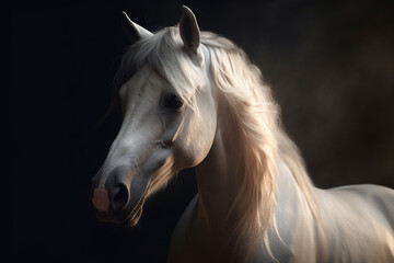 Fototapeta na wymiar Gorgeous white horse with beautiful flowing mane photorealistic portrait. generative art