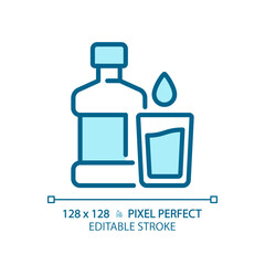 Water pixel perfect blue RGB color icon. Cold drink. Healthy habit. Beverage industry. Liquid refreshment. Body hydration. Isolated vector illustration. Simple filled line drawing. Editable stroke