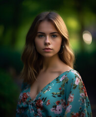 Attractive young woman in park - AI Portrait Photography - obrazy, fototapety, plakaty