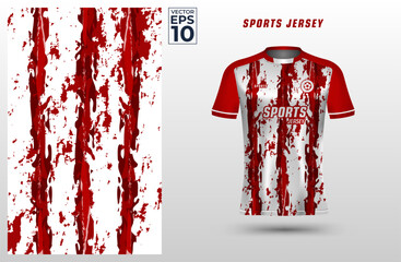 Red t-shirt sport design template with abstract grunge pattern for soccer jersey. Sport uniform in front view. Tshirt mock up for sport club. Vector Illustration	