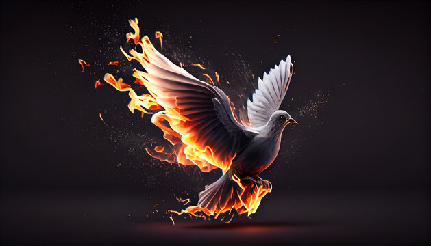 Pentecost background with flying dove and fire