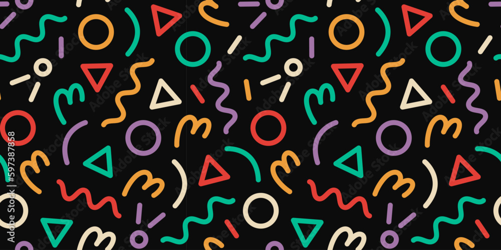 Poster fun colorful line doodle seamless pattern. creative minimalist style art background for children or 