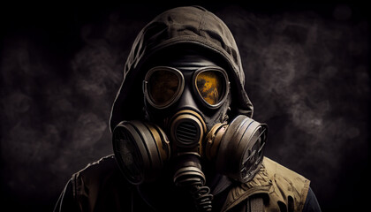 Gas mask character isolated on black background