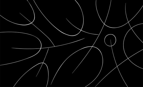 An abstract pattern of wavy lines and semicircles resembling a branch and leaves. Composition in the form of an arbitrary pattern on a black background. Vector illustration, EPS 10. Doodle space.