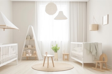 scandinavian style. Baby room interior in light colours,Generative AI