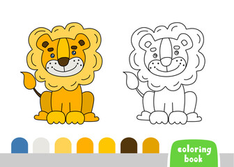 Cute Lion Coloring Book for Kids Page for Books, Magazines, Vector Illustration Doodle Template