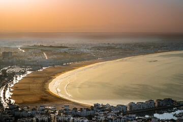 A beautiful view to the beach and city of Agadir, Morocco. 