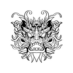 Heraldic dragon head Tattoos black and white emblem made of ink stains.