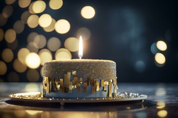 Close-up of a sparkling birthday cake. Generative AI