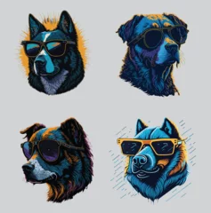  Set of cool dogs with sunglasses and Tshirt designs Vector illustration in vintage style © Uzzi1001
