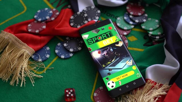 smartphone with sports betting, casino, flag UAE