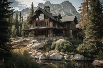 Fototapeta na wymiar Gorgeous home nestled in the mountains. Generative AI