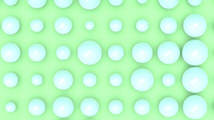 Random size many green balls that are arranged under white-brown lighting background. Conceptual 3D CG of blockchain, financial system and personal data analysis.