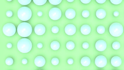 Random size many green balls that are arranged under white-brown lighting background. Conceptual 3D CG of blockchain, financial system and personal data analysis.