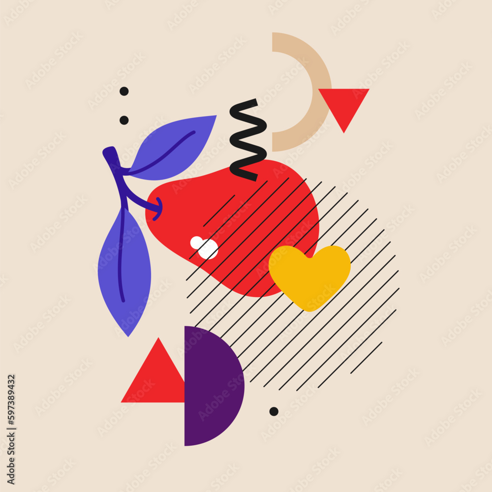 Poster vector graphics in a minimalistic style with geometric elements. illustration of a pear in a flat st