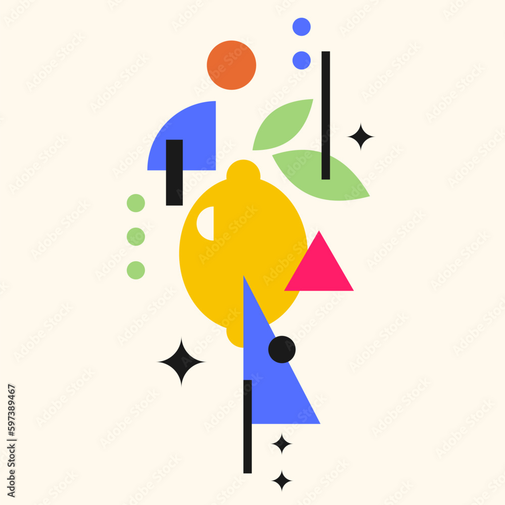 Aufkleber vector graphics in a minimalistic fashionable style with geometric elements. illustration of a lemon