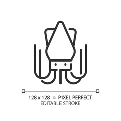 Seafood pixel perfect linear icon. Squid meat. Marine food. Fish market. Fresh catch. Sea life. Gourmet meal. Thin line illustration. Contour symbol. Vector outline drawing. Editable stroke