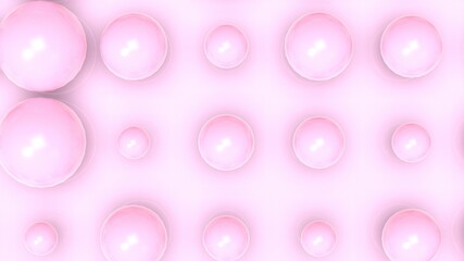 Random size many pink balls that are arranged under white lighting background. Conceptual 3D CG of blockchain, financial system and personal data analysis.